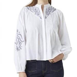 NEW SUNCOO livio embroidered cotton voile blouse in off-white
